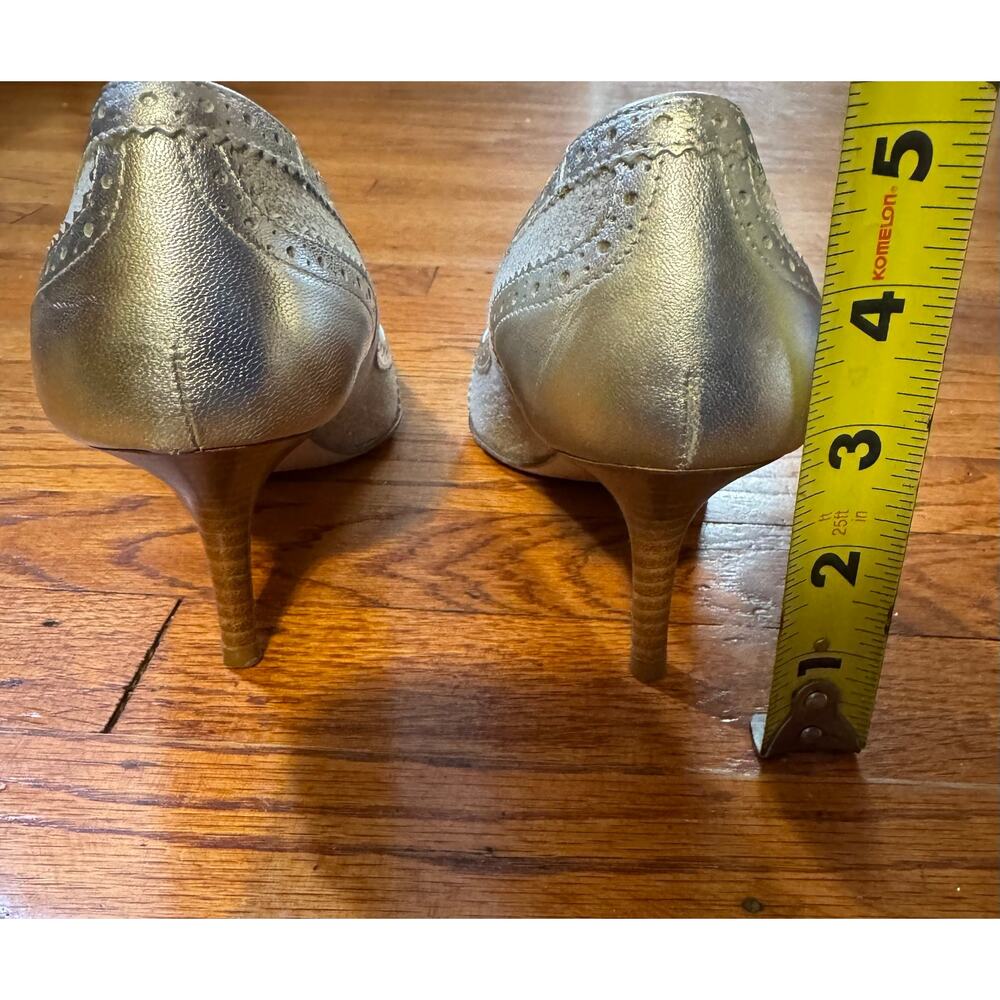 Coach Estefani Metallic Champagne Leather & Woven Linen Heel Pumps - Size 7.5 B - Picture 4 of 4
